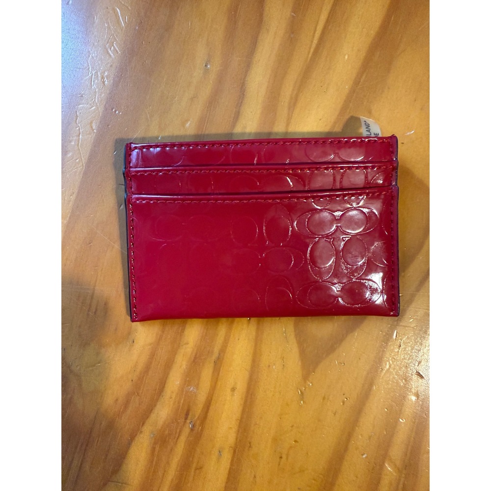 Coach Signature Embossed Patent Leather Wristlet and Card Holder Set Bow Heart - Picture 2 of 8
